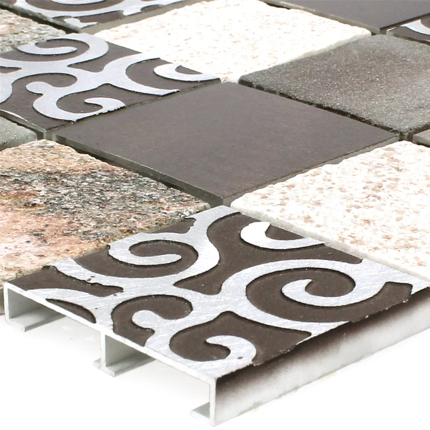 Mozaika Szkło Kamień Naturalny Aluminium Valdivia Brązowy