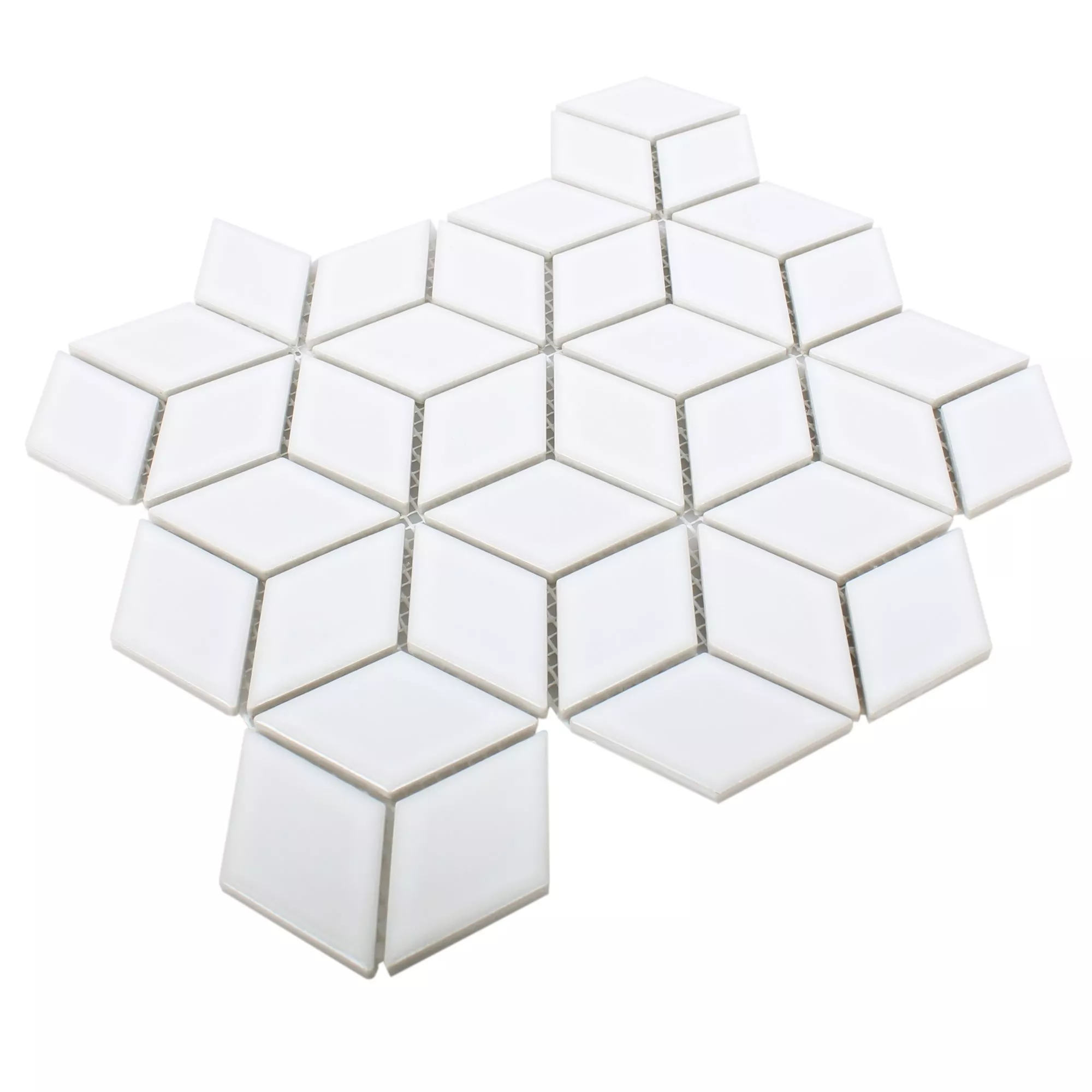 Próbka Ceramika Mozaika Cavalier 3D Kostki Biały Błyszczący