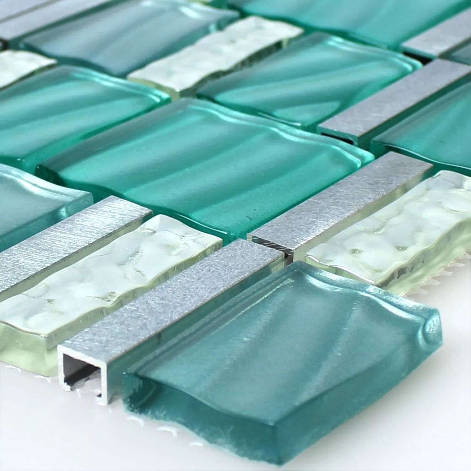 Próbka Mozaika Szkło Aluminium Zielony Srebrny Mix