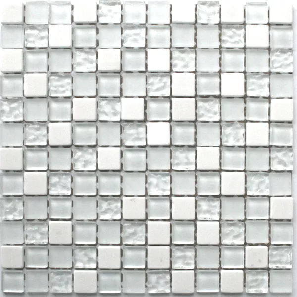 Mozaika Szkło Marmur 23x23x8mm Biały Mix