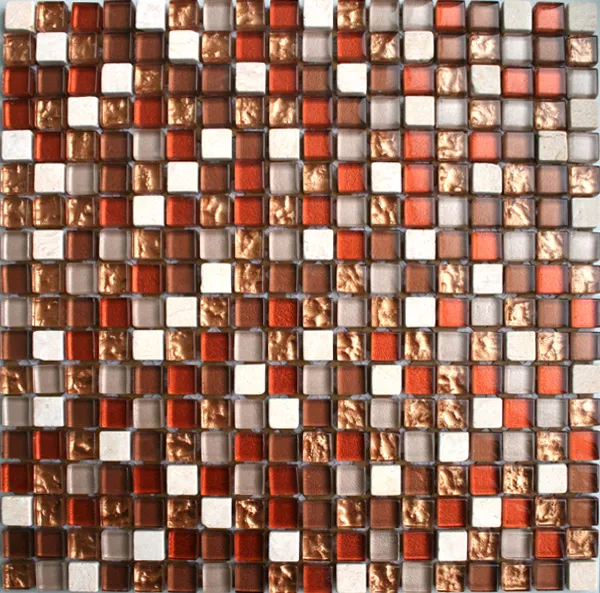 Mozaika Szkło Marmur 15x15x8mm Czerwone Mix