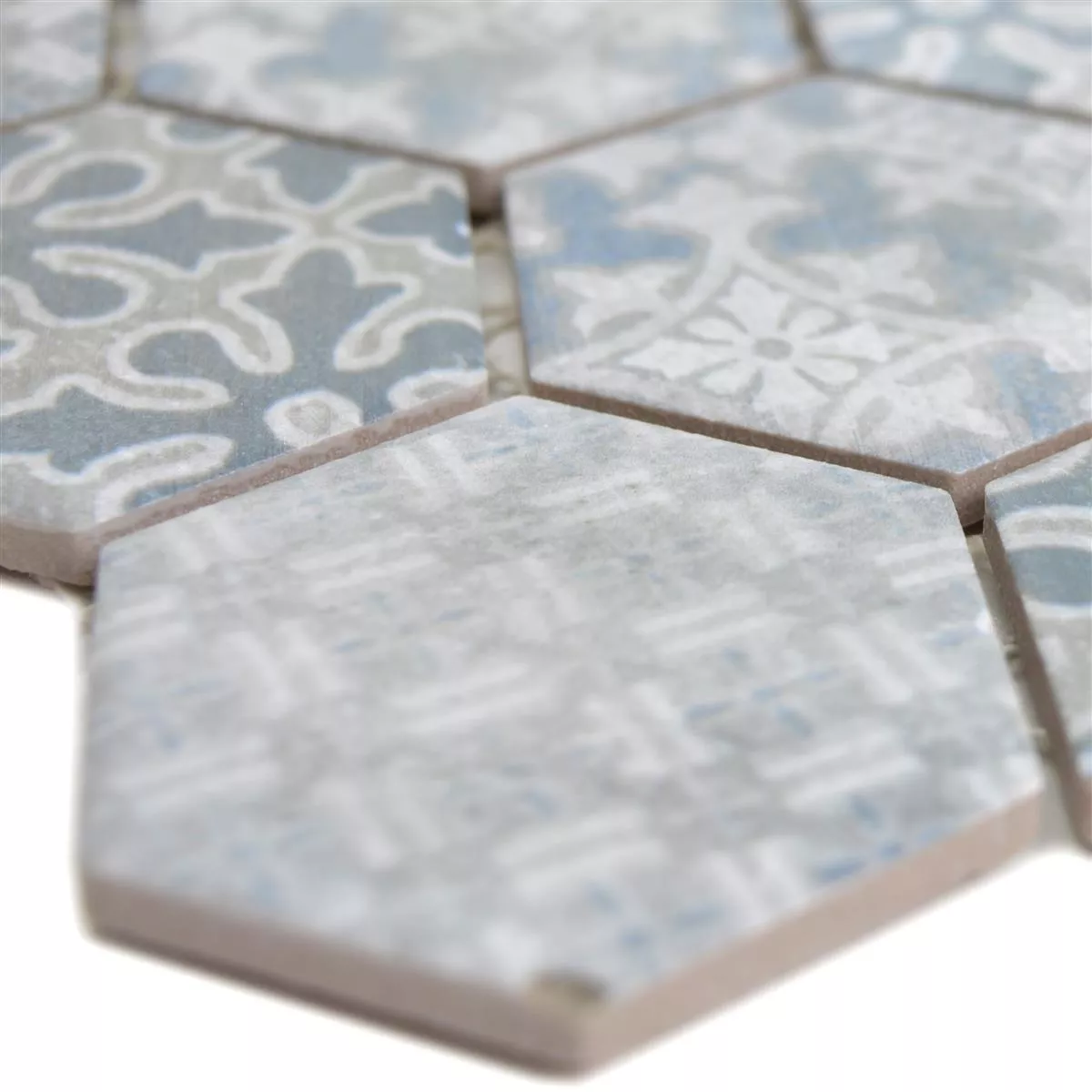 Próbka Mozaika Ceramiczna Retro Płytki Lawinia Sześciokąt Niebieski