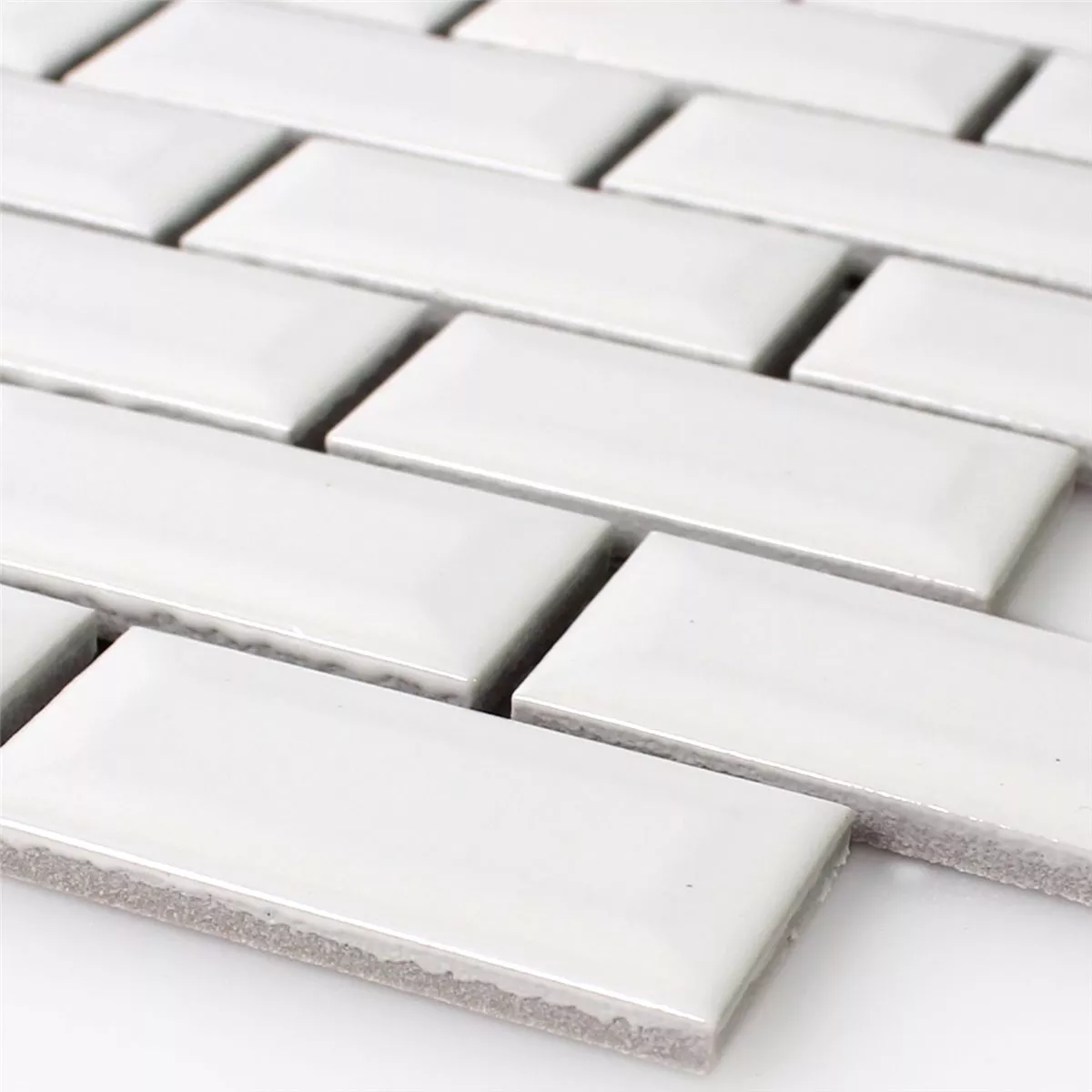 Próbka Mozaika Ceramika Metro Z Faset Biały Błyszczący