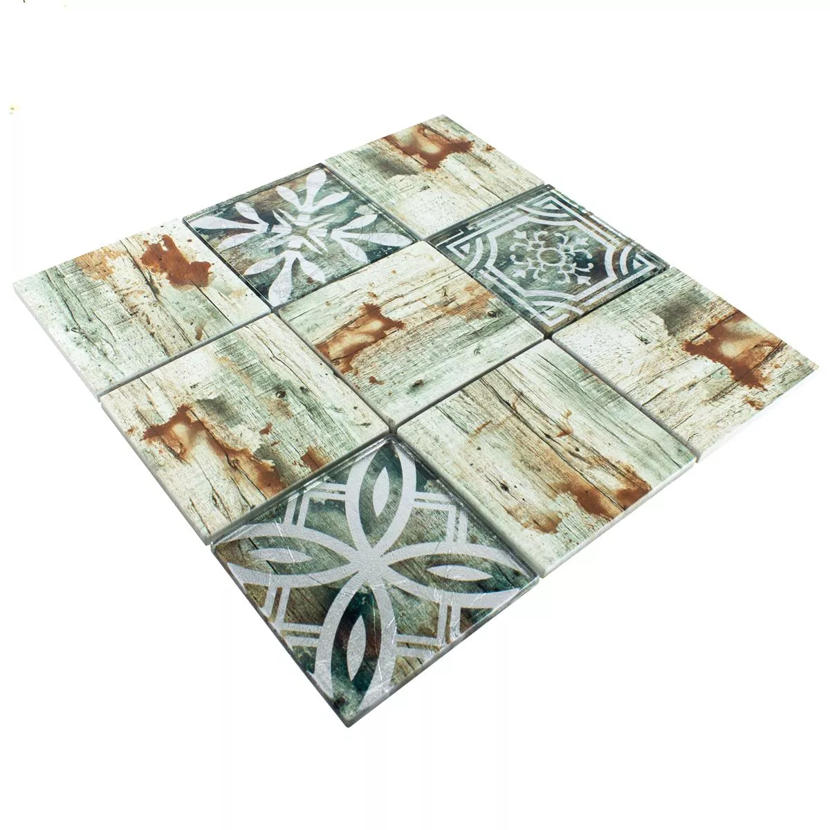 Próbka Mozaiki Szklana Płytki Wygląd Drewna Township Beżowy Brązowy Q98