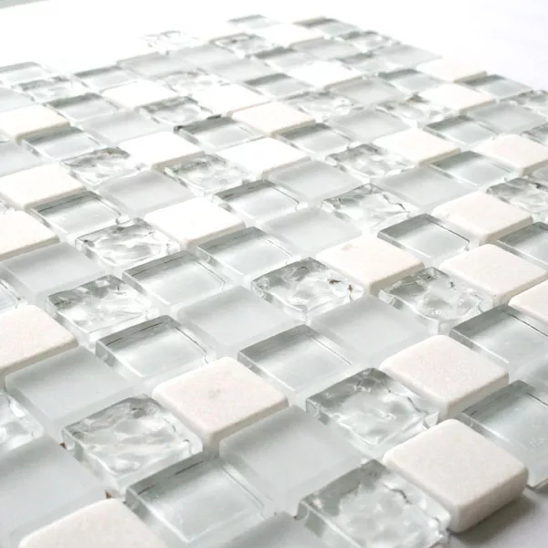 Próbka Mozaika Szkło Marmur  Biały Mix