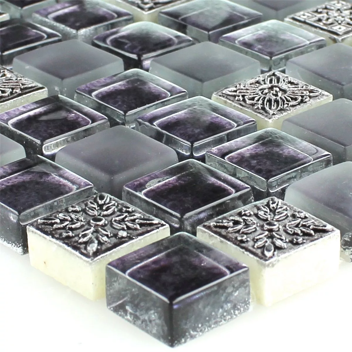 Mozaika Szkło Kamień Naturalny Ornament Purpurowy Mix