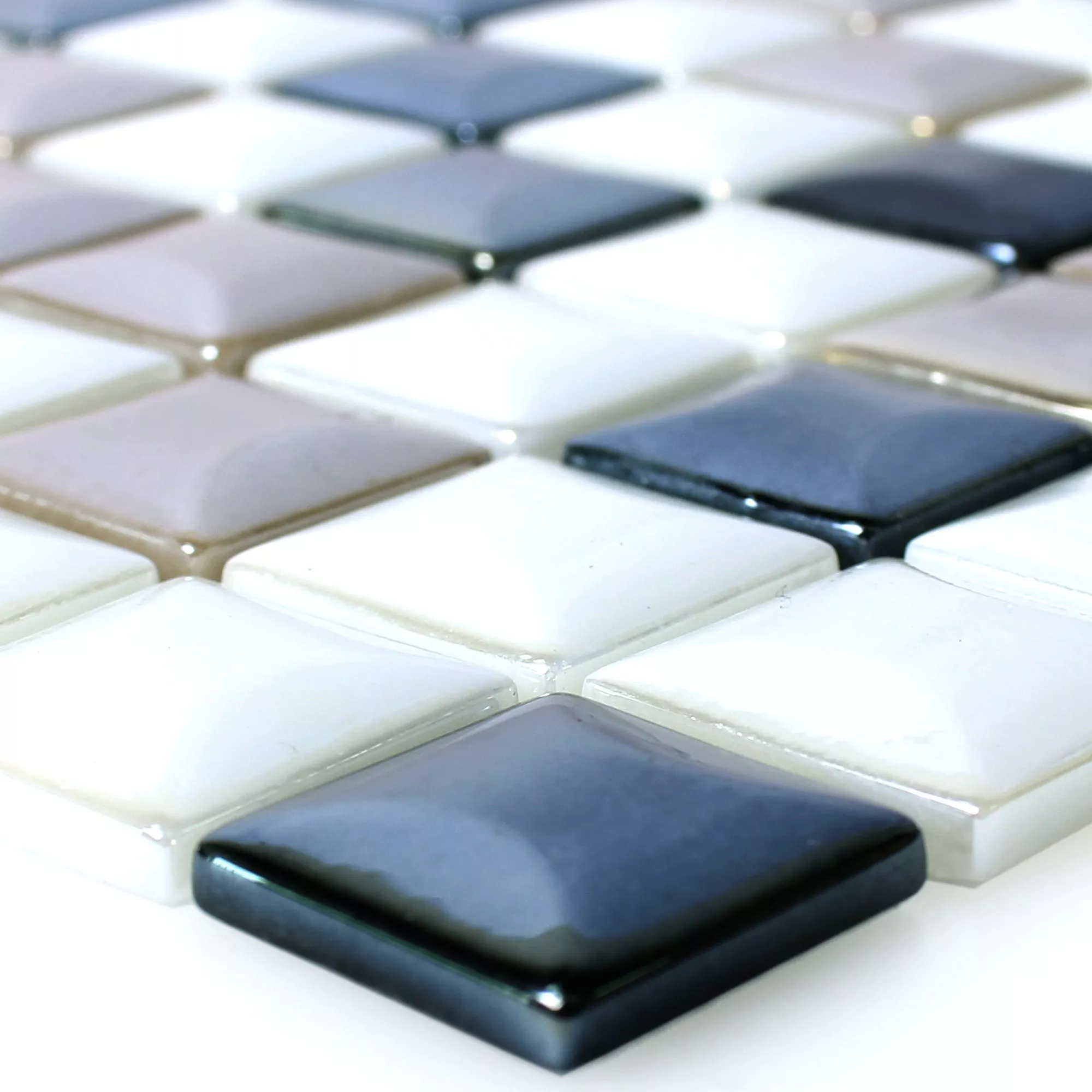 Mozaika Szklana Płytki Monrovia Coffee Biały Czarny 3D Metallic