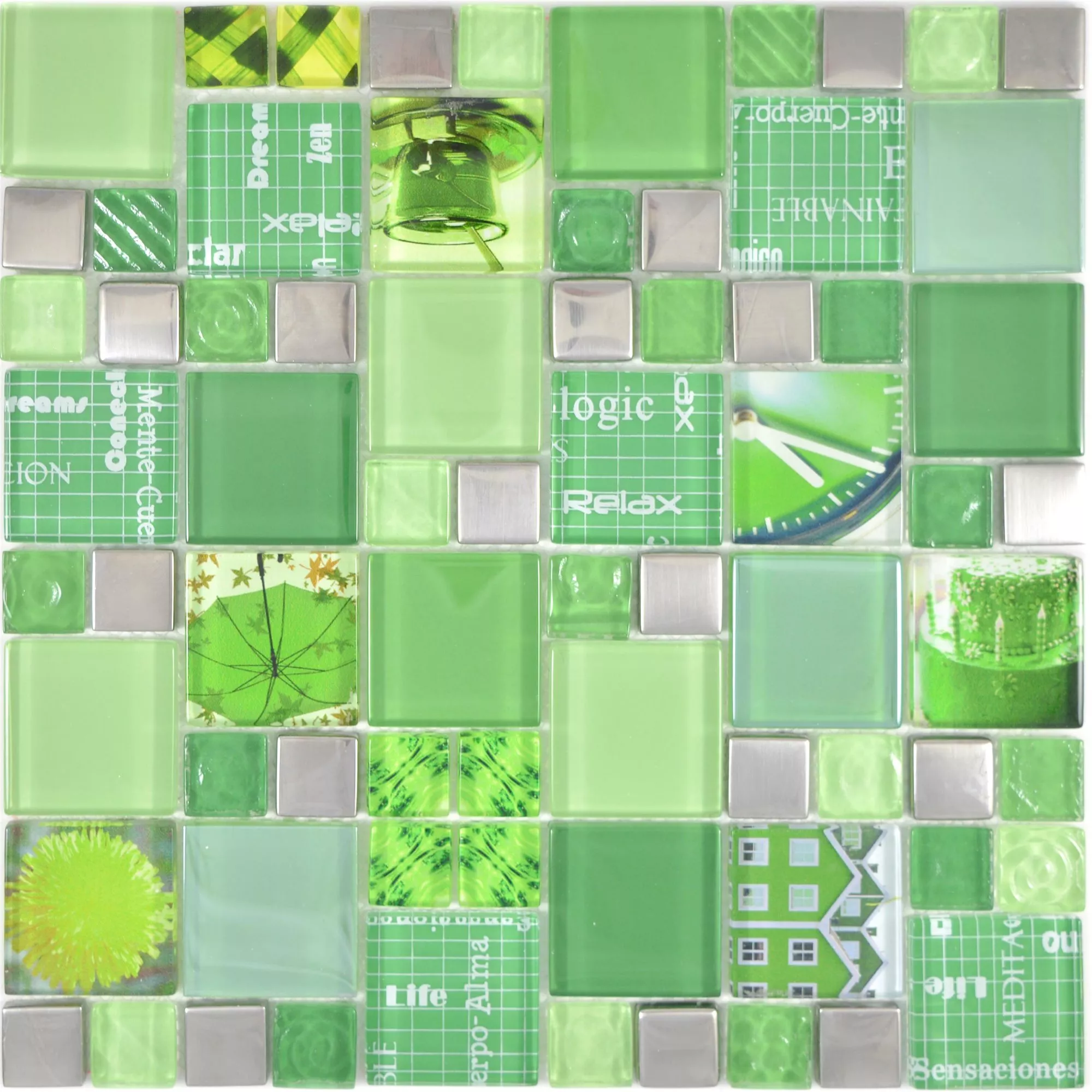 Mozaika Szklana Płytki Nemesis Zielony Srebrny