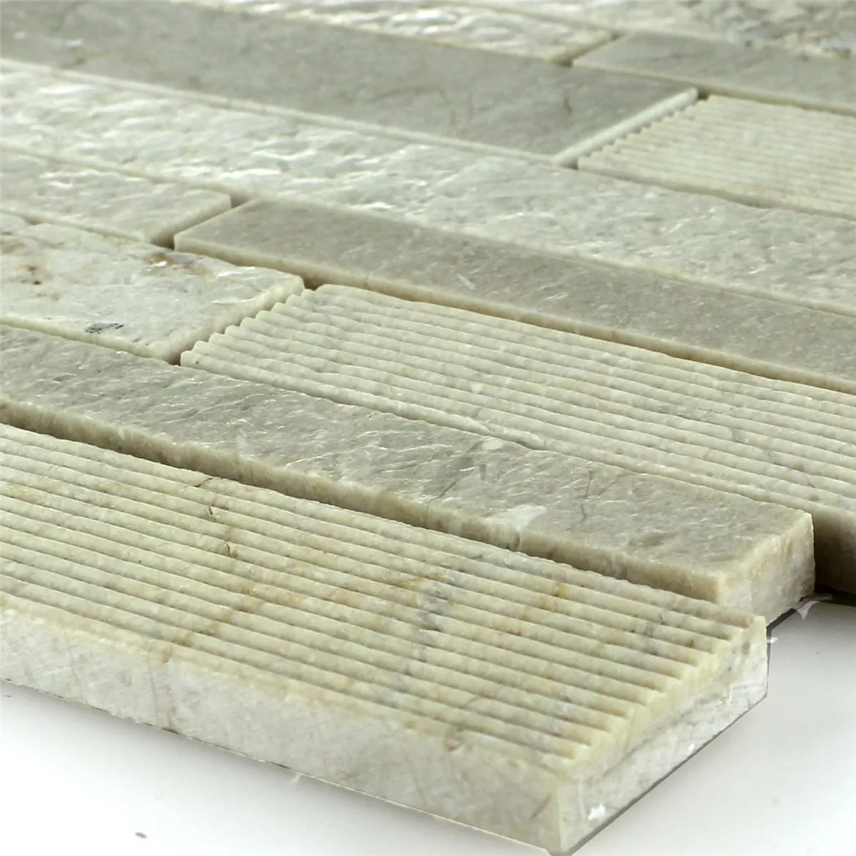 Próbka Mozaika Marmur Pałeczki Frezowane Polerowany Kremowa