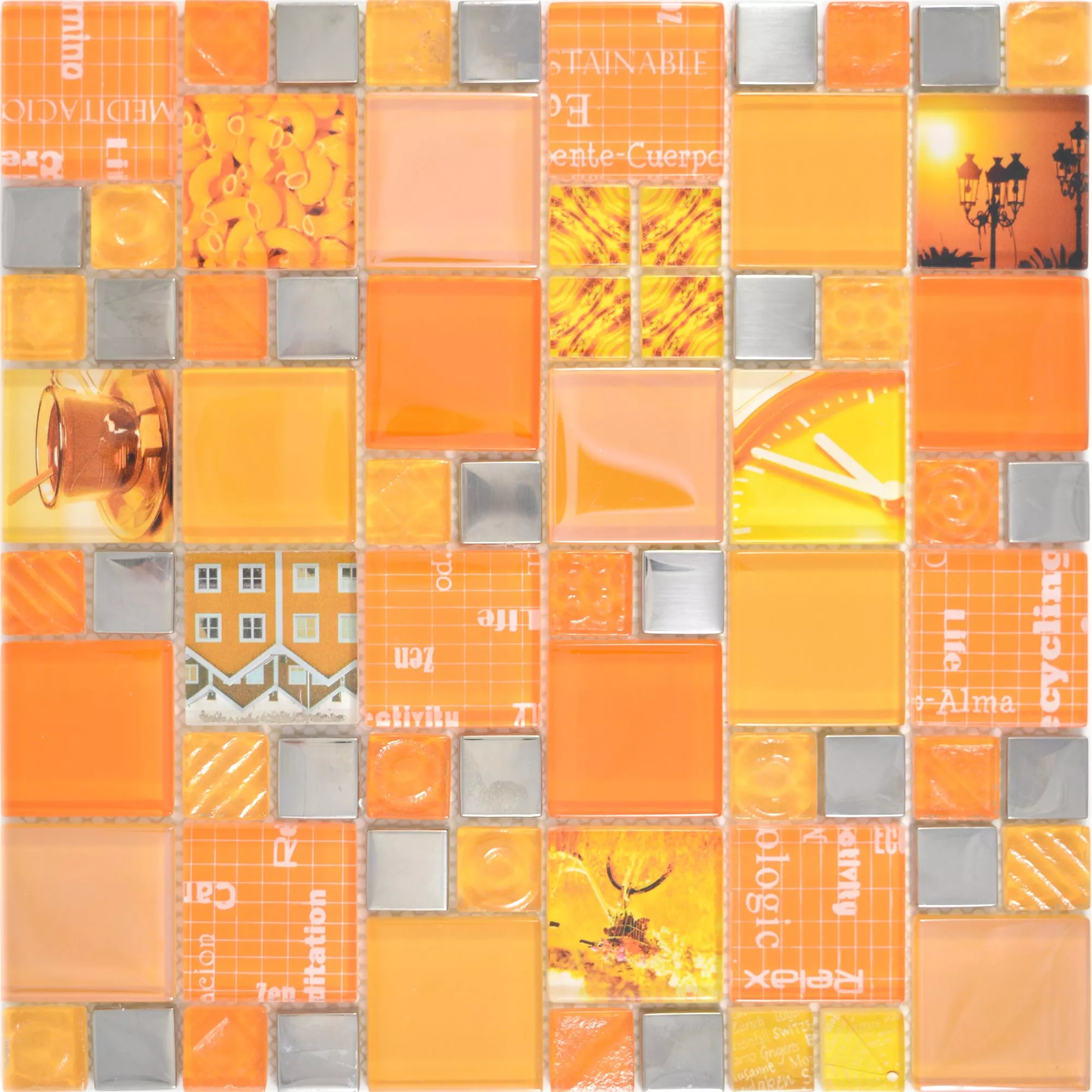 Mozaika Szklana Płytki Nemesis Pomarańczowy Srebrny