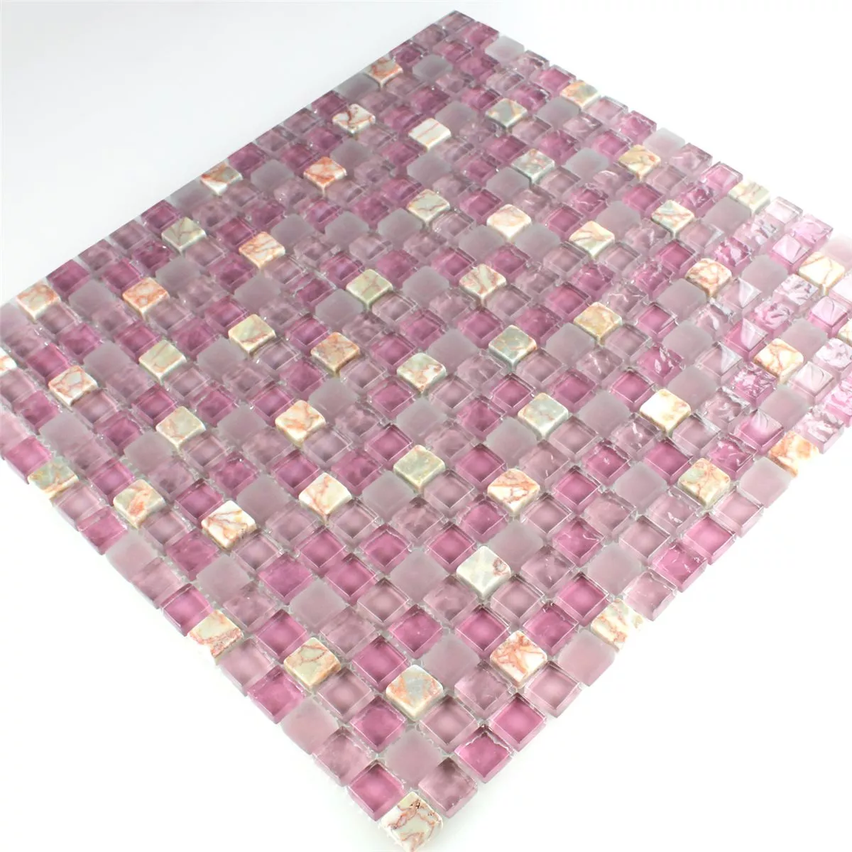 Mozaika Szkło Marmur Różowy Mix 15x15x8mm