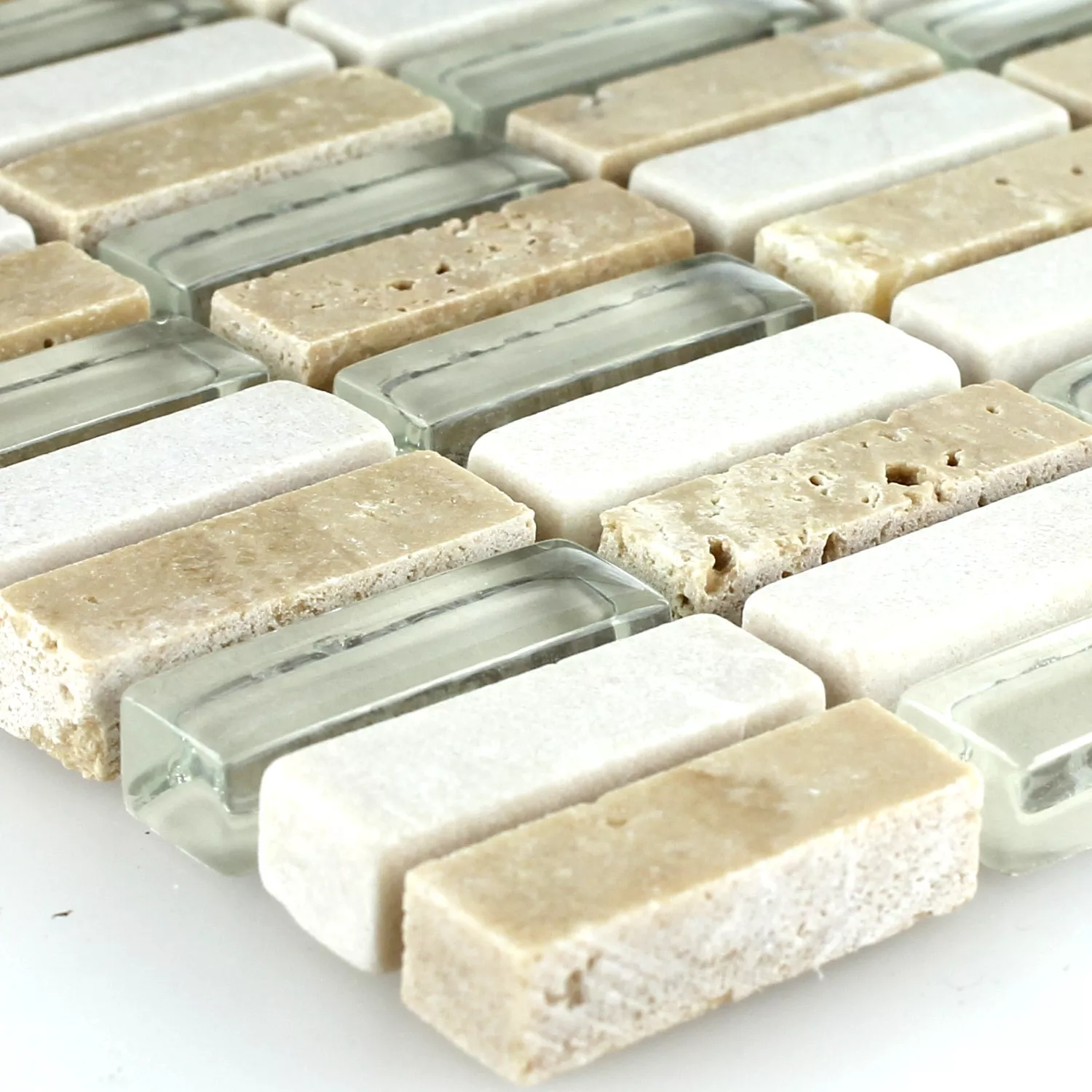 Mozaika Szkło Marmur Beżowy Mix 10x30x8mm