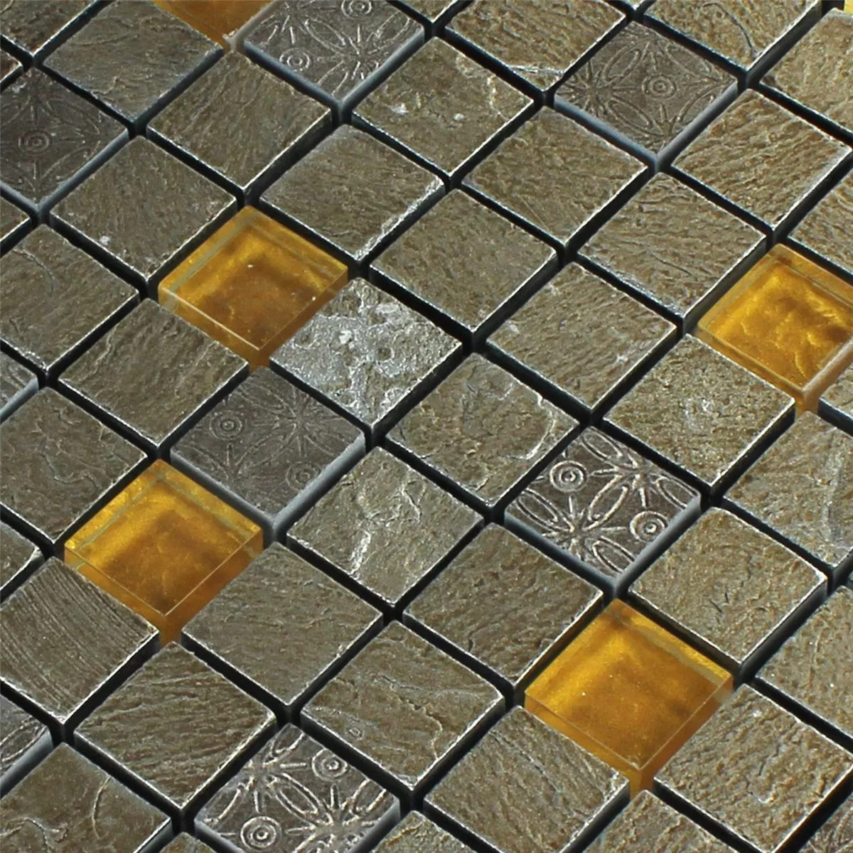 Próbka Mozaika Szkło Kamień Naturalny Szary Pomarańczowy