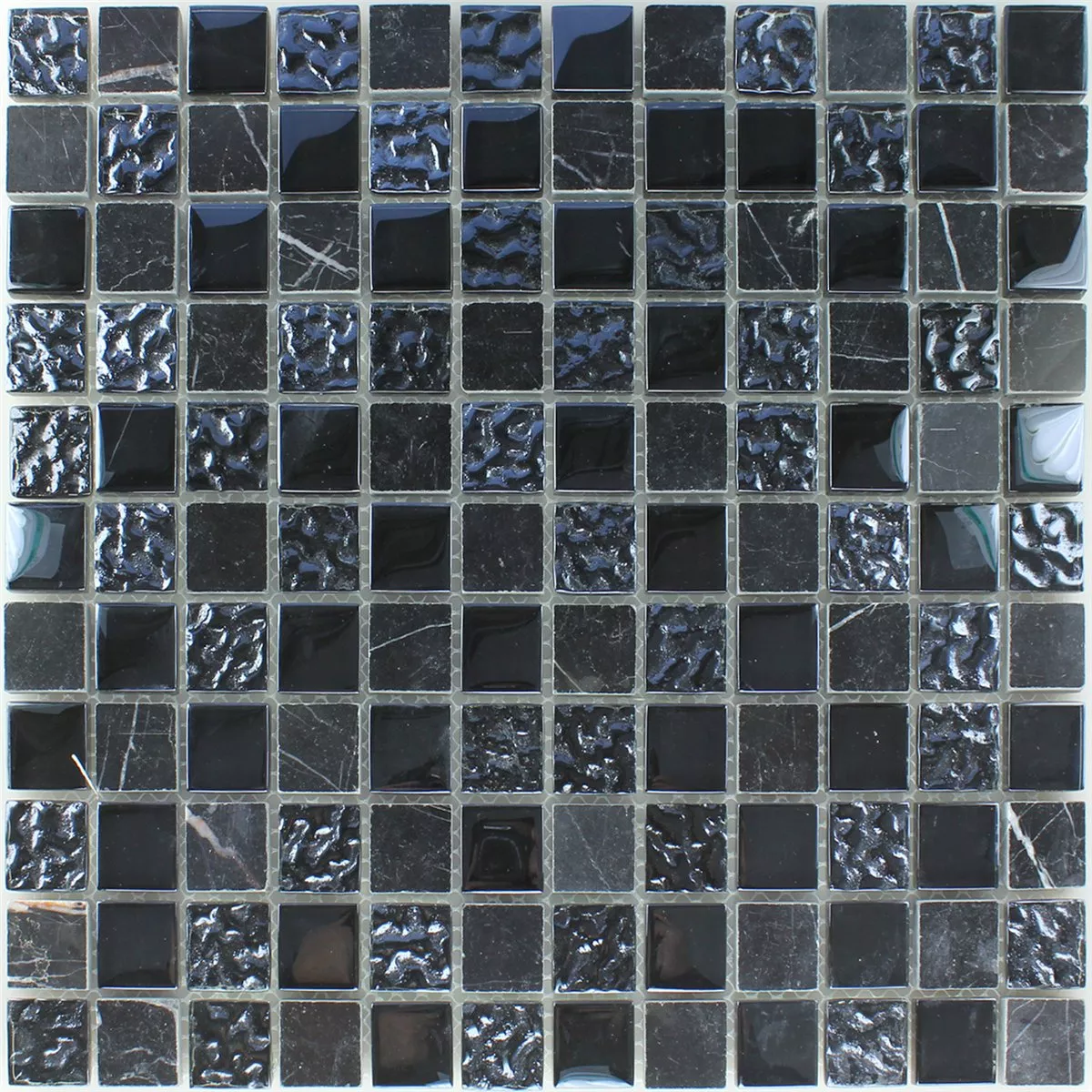 Mozaika Szkło Marmur Czarny Falisty 25x25x8mm