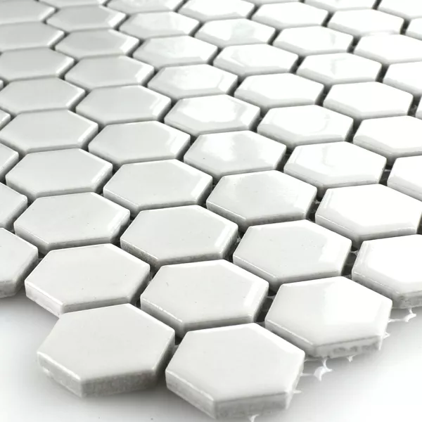 Mozaika Ceramika Sześciokąt Biały Błyszczący H23