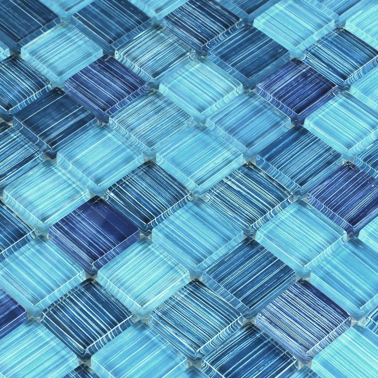 Mozaika Szklana Płytki Paski Płytka Niebieski Mix