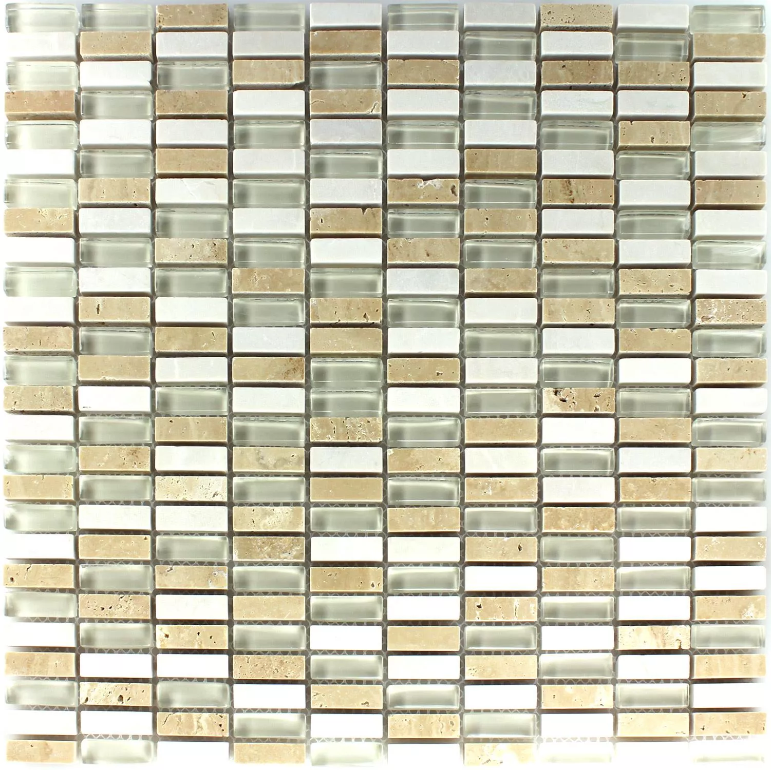 Mozaika Szkło Marmur Beżowy Mix 10x30x8mm