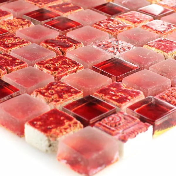 Próbka Mozaika Escimo Szkło Kamień Naturalny Mix Czerwone
