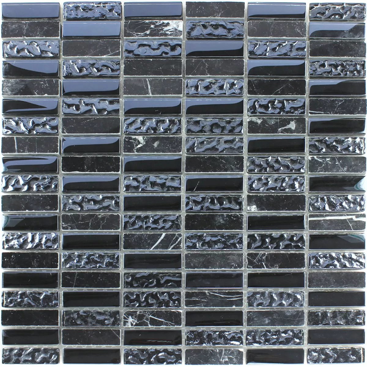 Mozaika Szkło Marmur Czarny Falisty 15x50x8mm