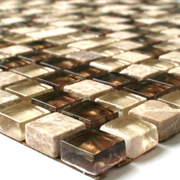 Mozaika Szkło Marmur Kamień Naturalny Beżowy Złoto