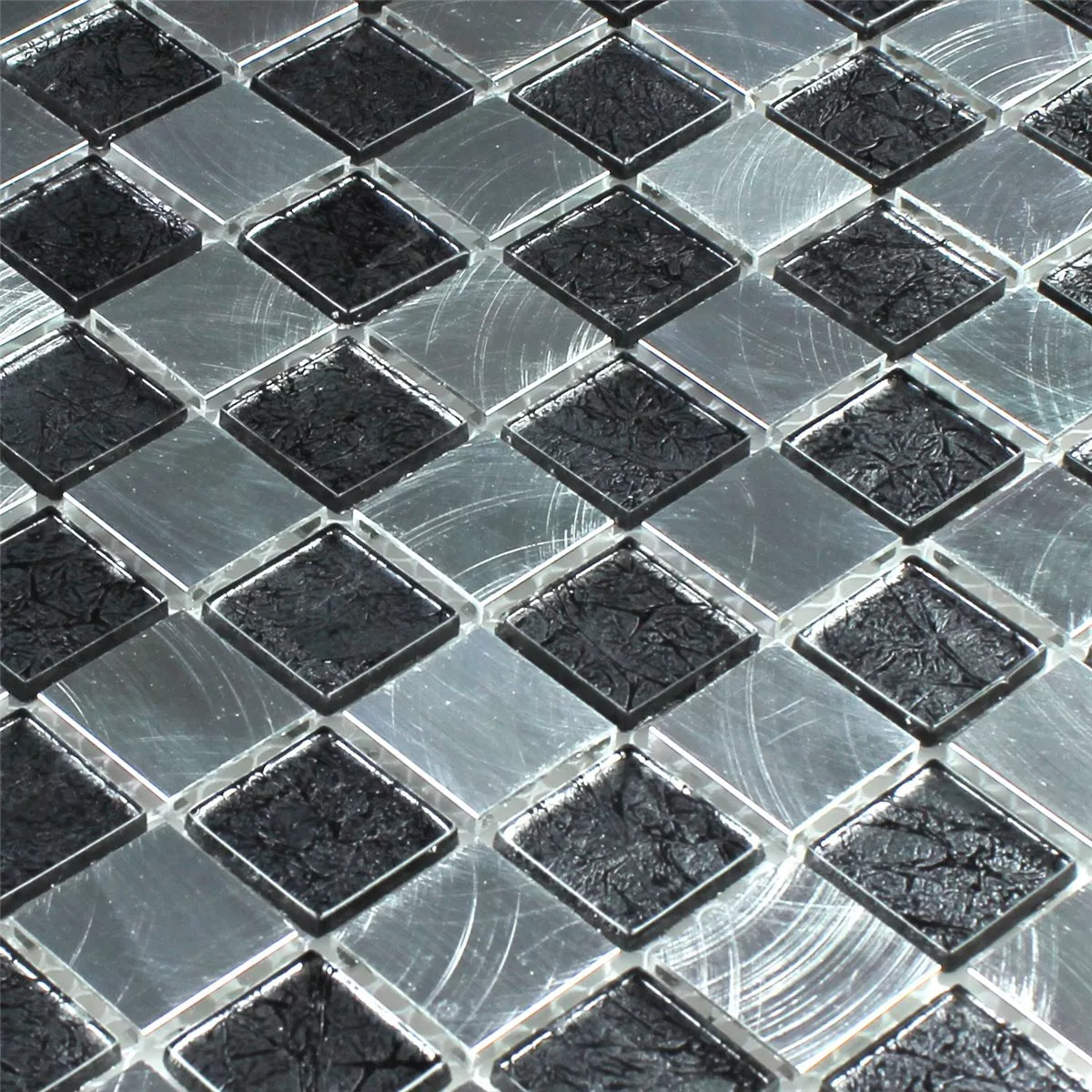 Mozaika Szkło Aluminium Szachownica 25x25x4mm