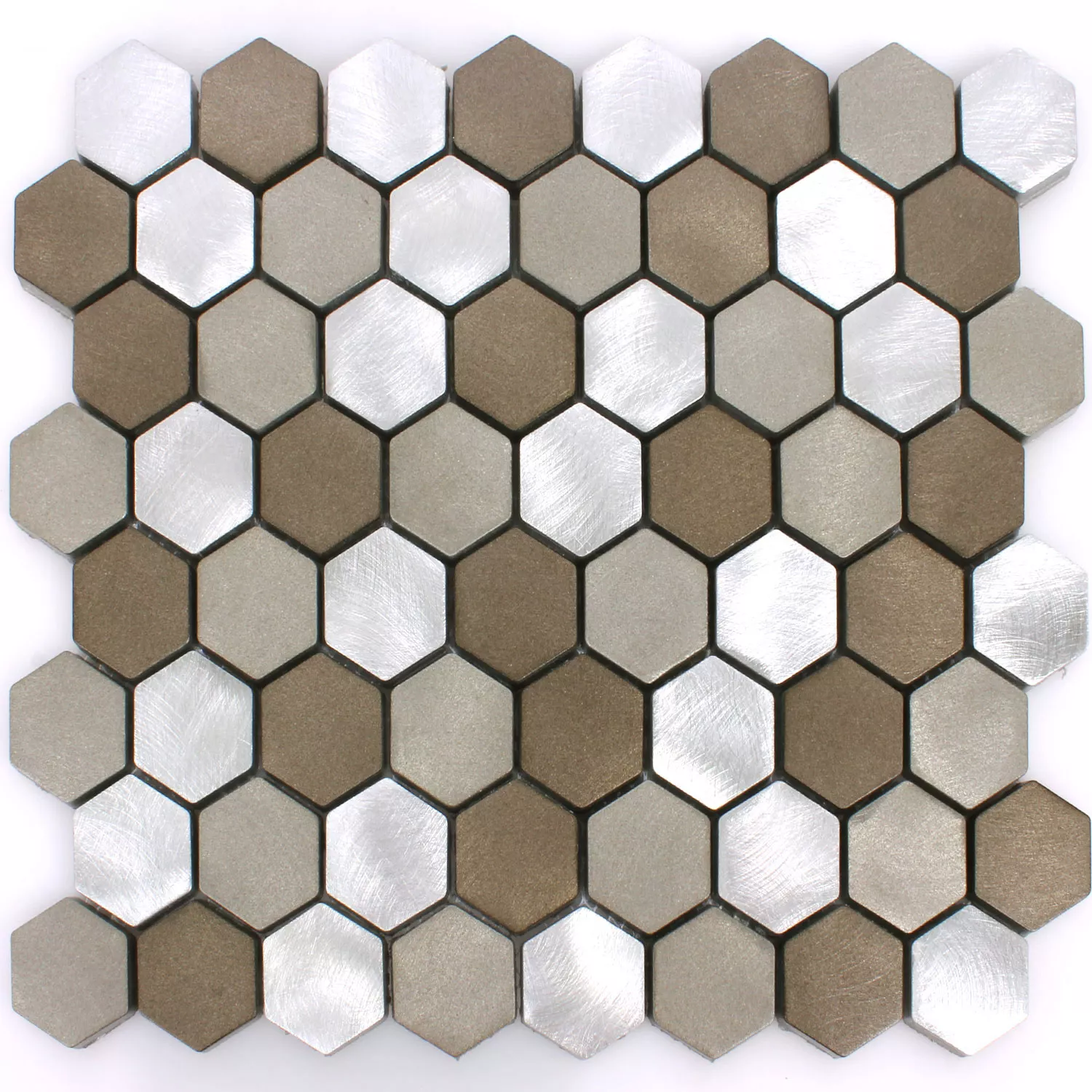 Próbka Mozaika Aluminium Apache Sześciokąt Brązowy Srebrny