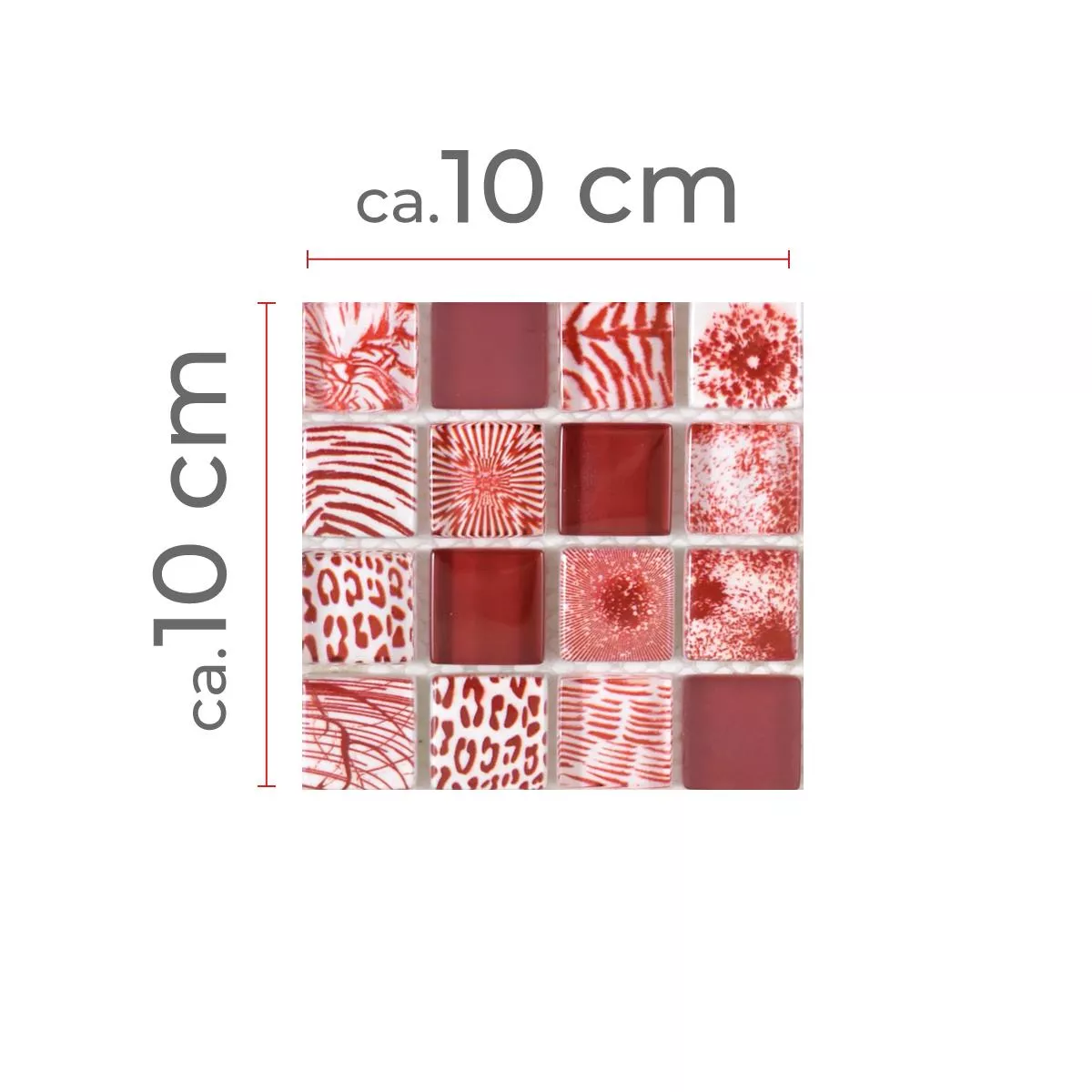 Próbka Mozaika Szklana Płytki Cornelia Retro Optyka Czerwone