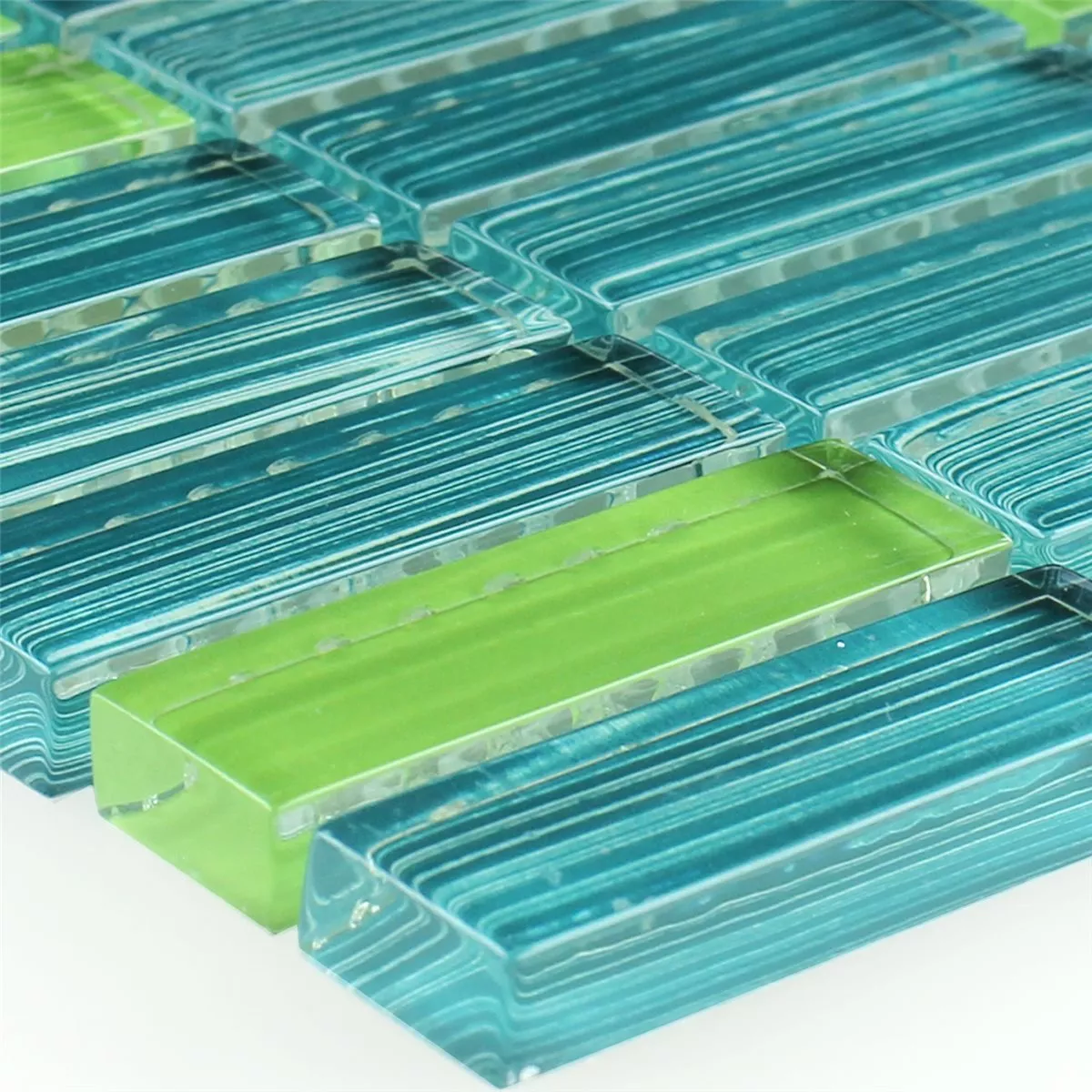 Próbka Mozaika Szklana Płytki Zielony Mix Paski