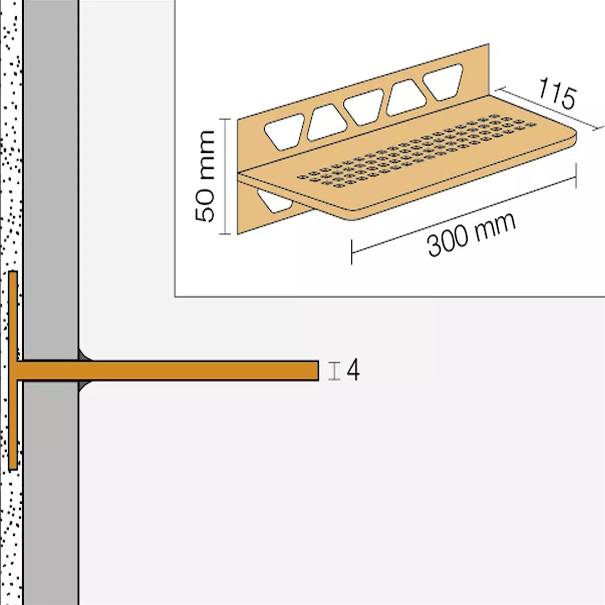 Półka prysznicowa półka ścienna Schlüter prostokąt 30x11,5cm kwiatowy srebrny