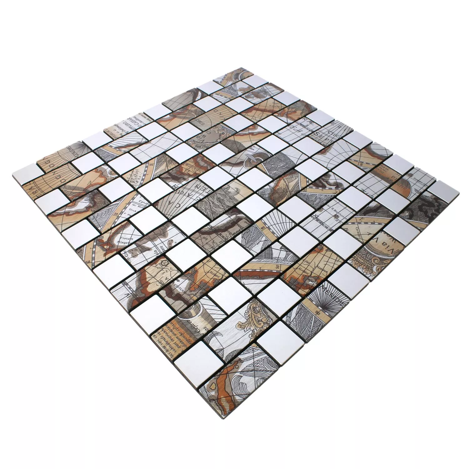 Próbka Mozaika Metal Samoprzylepny Pinta Mapa Świata Srebrny Prostokąt