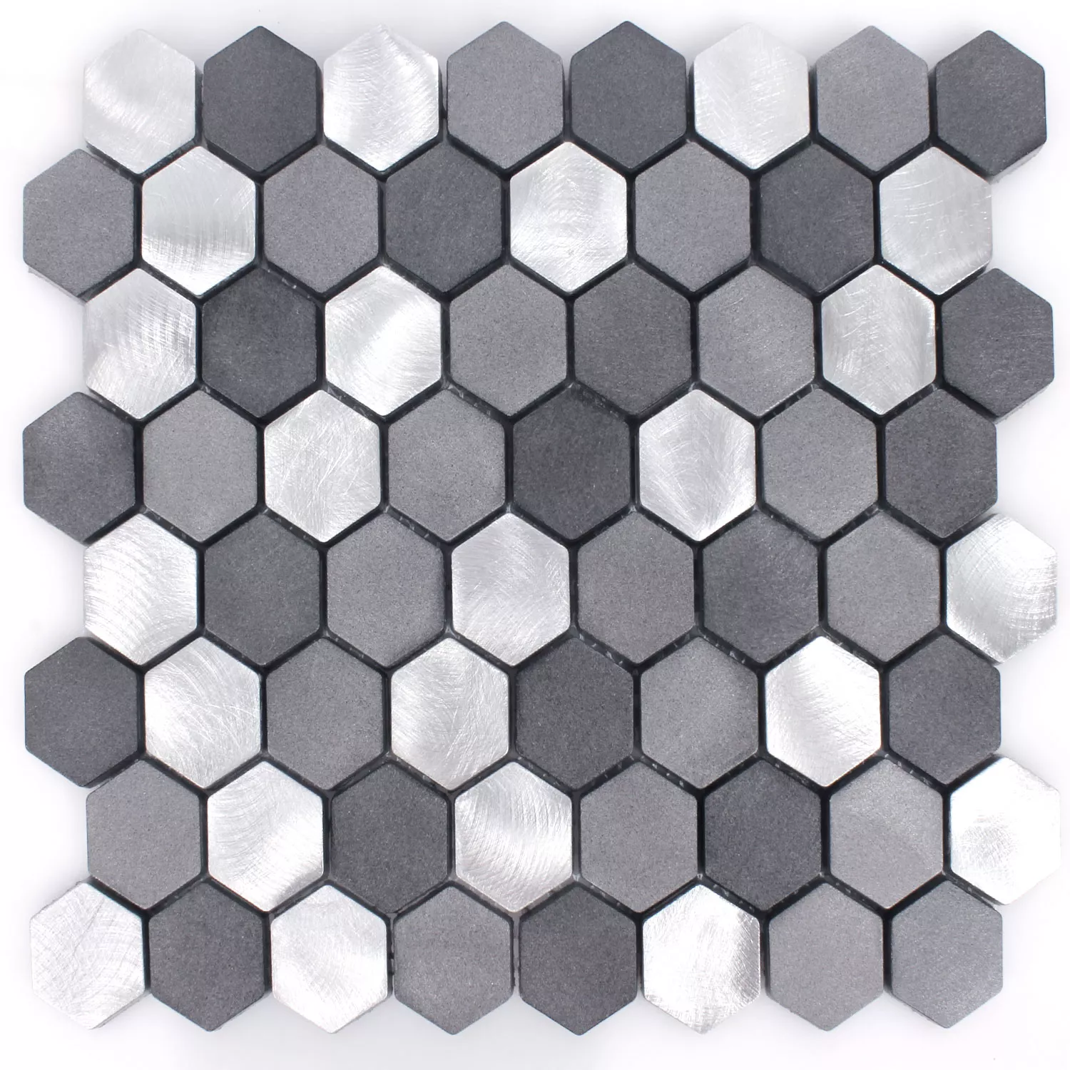 Próbka Mozaika Aluminium Apache Sześciokąt Czarny Srebrny