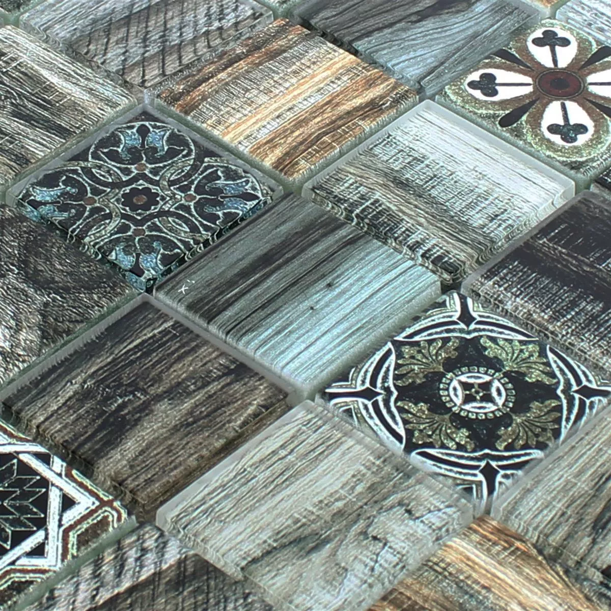 Próbka Mozaika Szklana Płytki Wygląd Drewna Makarska Brązowy Zielony