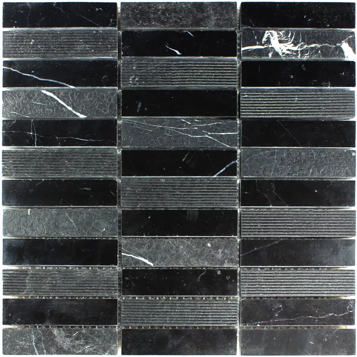 Mozaika Marmur Pałeczki Frezowane Polerowany Czarny