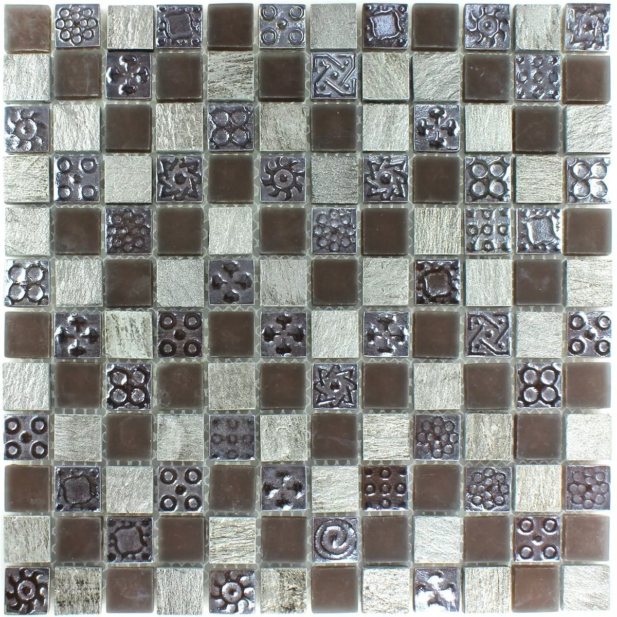 Mozaika Wapień Szkło Szary Brązowy 23x23x8mm