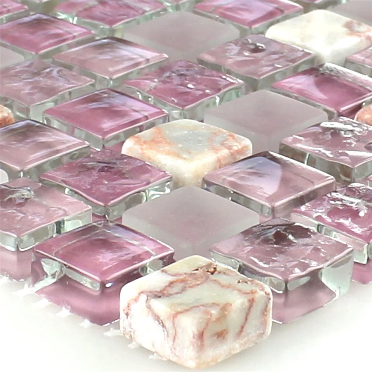 Mozaika Szkło Marmur Różowy Mix 15x15x8mm