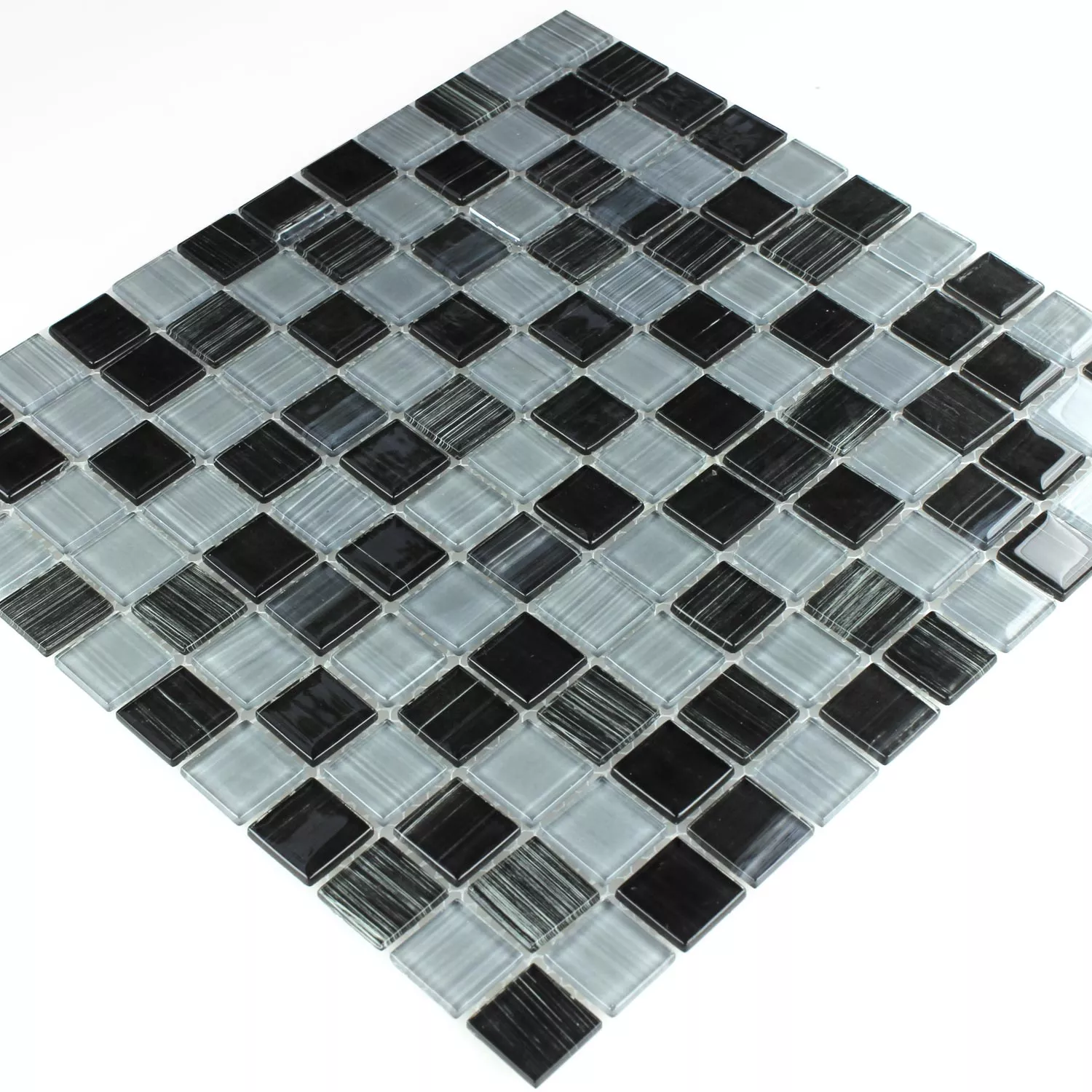Mozaika Szklana Płytki Linia Czarny Biały 25x25x4mm
