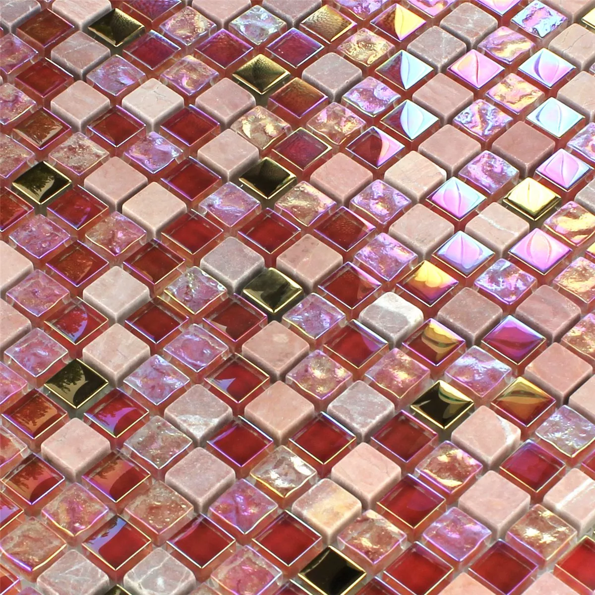 Mozaika Szkło Kamień Naturalny Czerwone Różowy Złoto