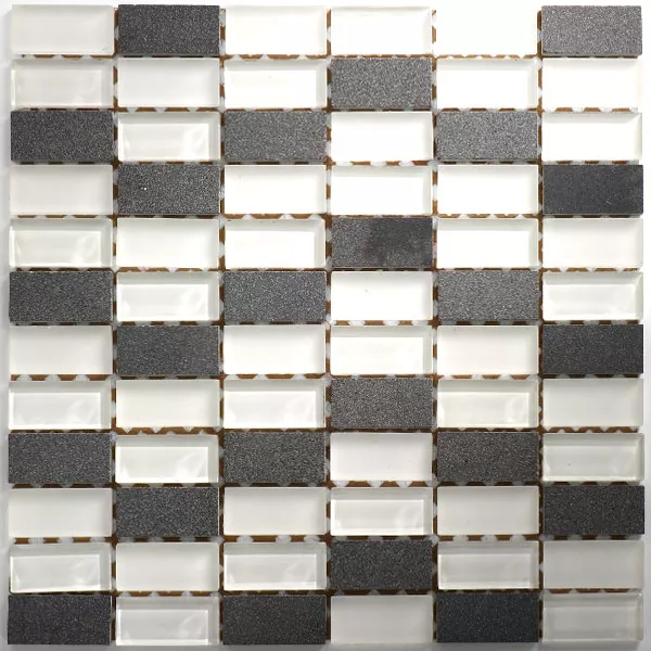 Mozaika Szklana Marmurowa 23x48x8mm Biała Mix