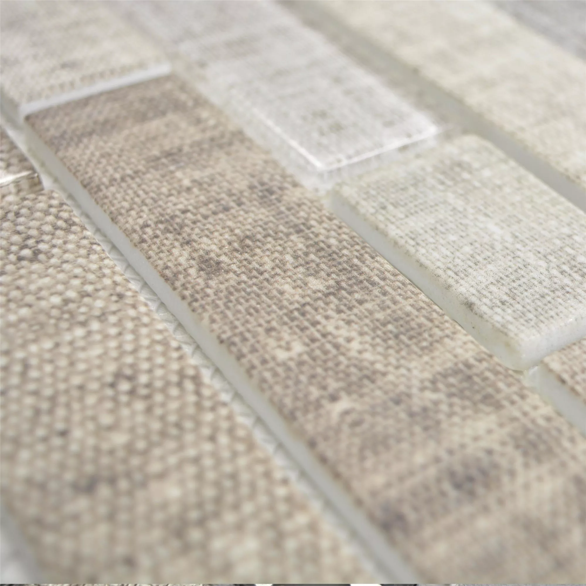 Próbka Mozaika Szklana Płytki Lyonel Włókienniczy Optyka Brick Beżowy