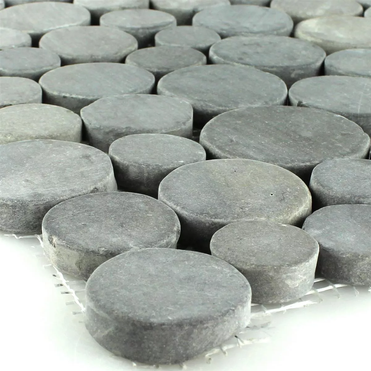Próbka Mozaika Kamień Otoczak Coin Okrągły Ciemnoszary