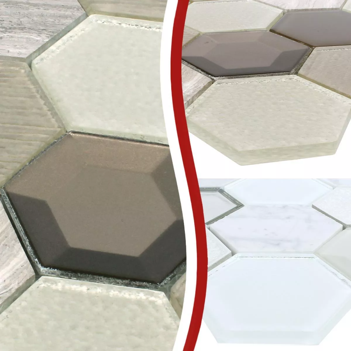 Mozaika Sześciokąt Concrete Szkło Kamień Naturalny Mix 3D