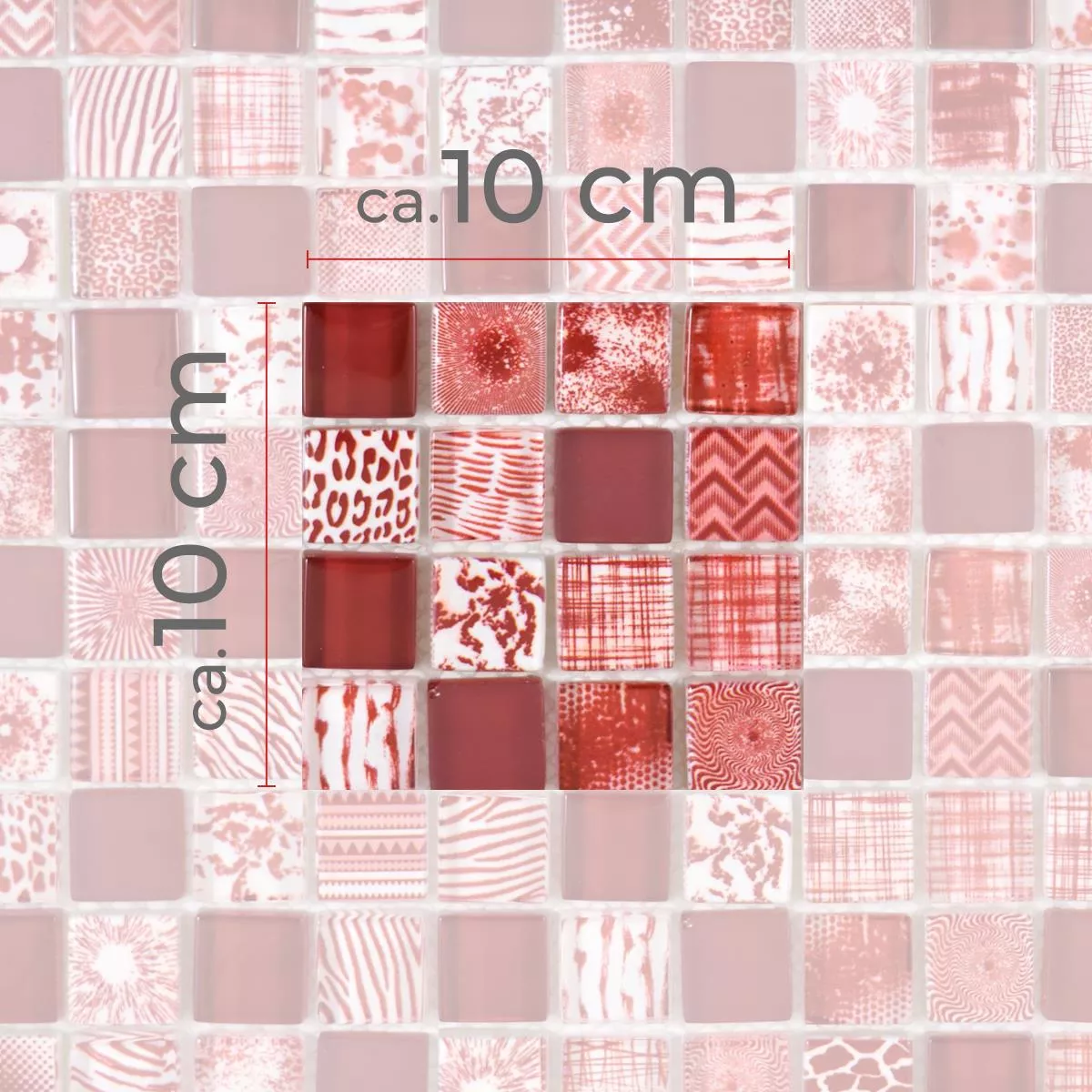 Próbka Mozaika Szklana Płytki Cornelia Retro Optyka Czerwone