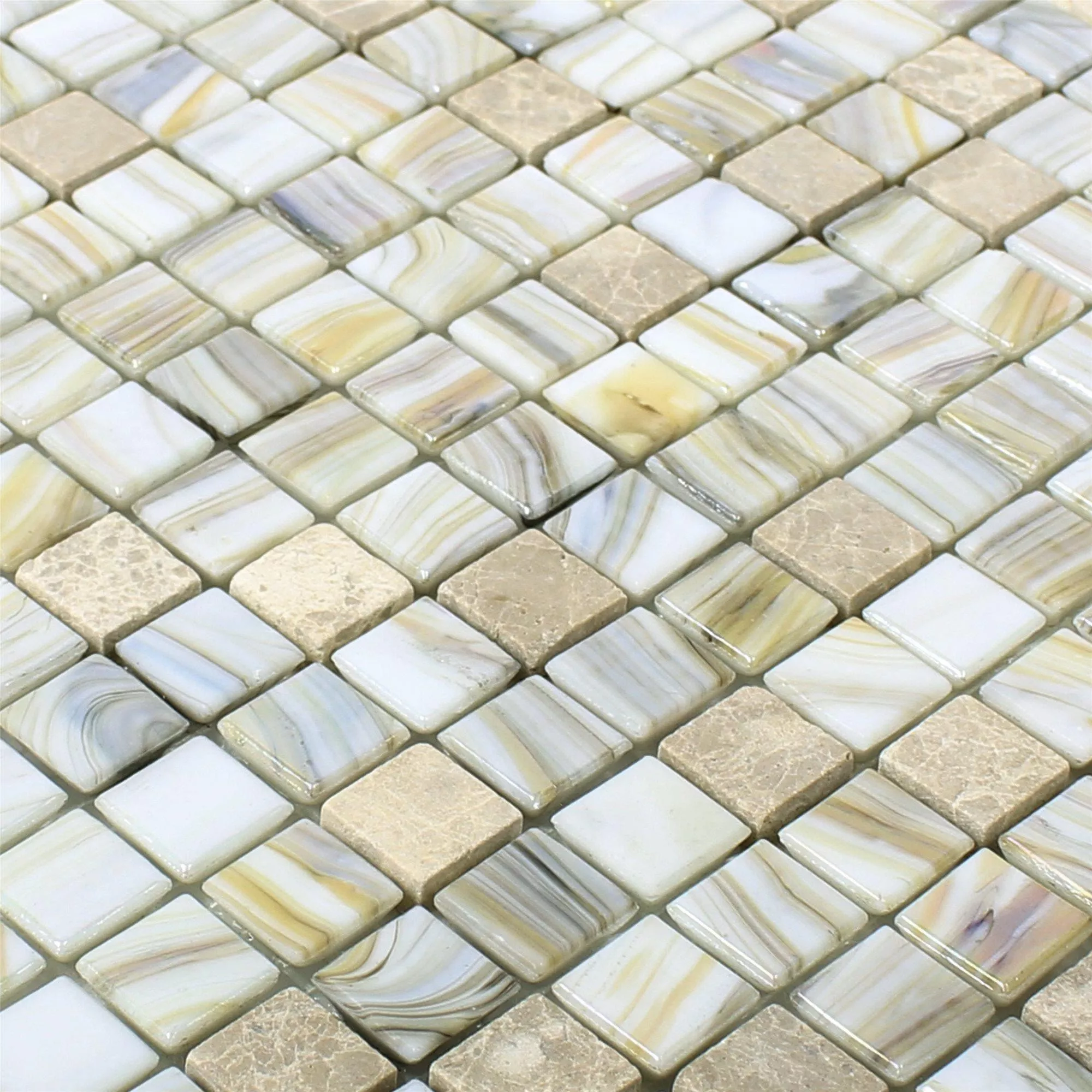 Szkło Masa Perłowa Kamień Naturalny Mozaika Fokus Beżowy