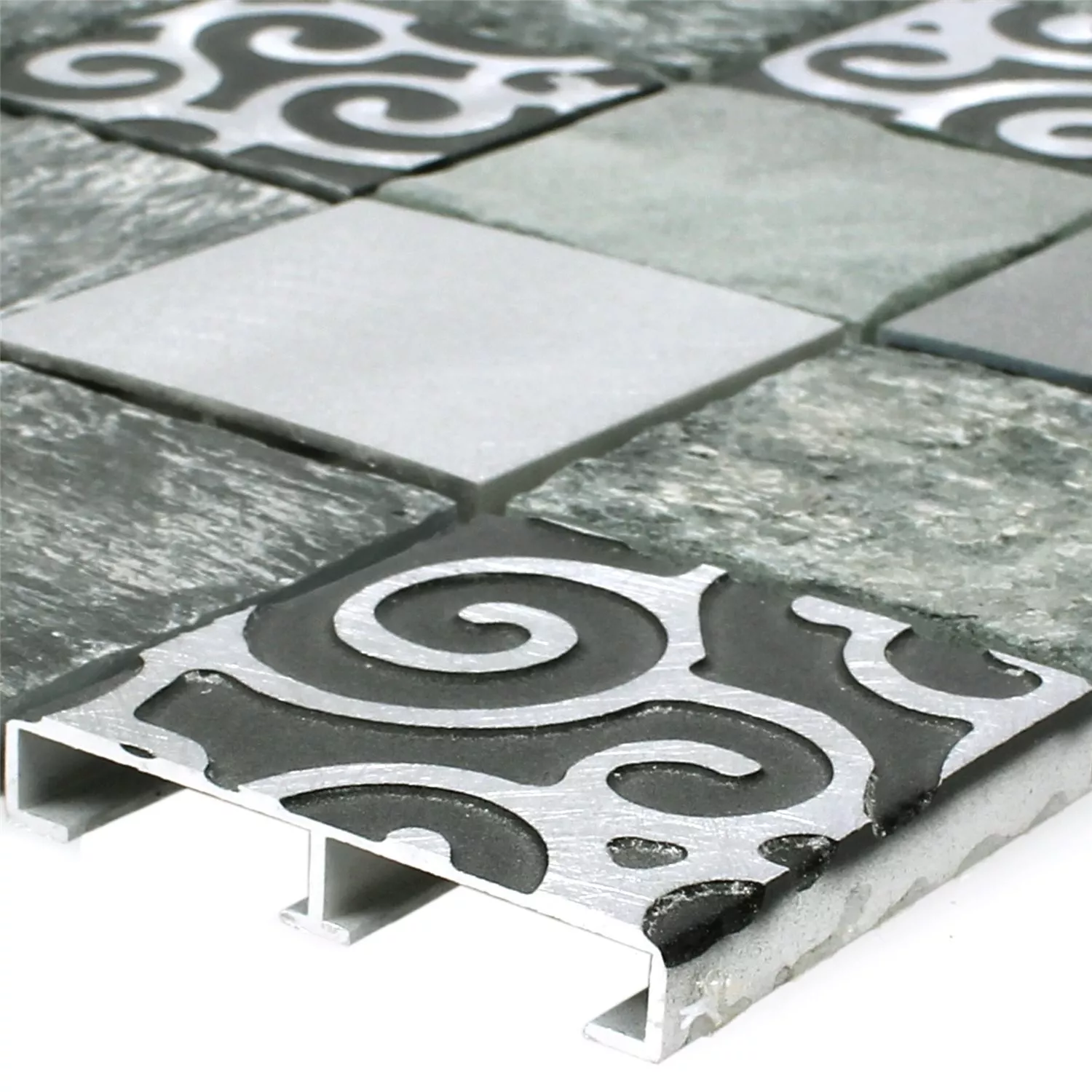 Mozaika Szkło Kamień Naturalny Aluminium Valdivia Szary
