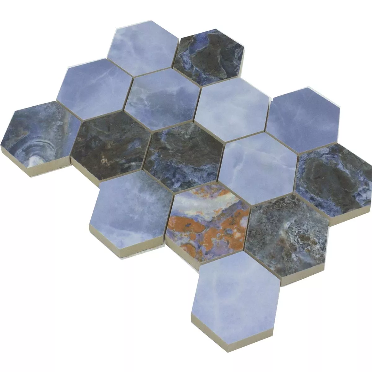 Mozaika Ceramiczna Płytki Naftalin Sześciokąt Niebieski Czarny