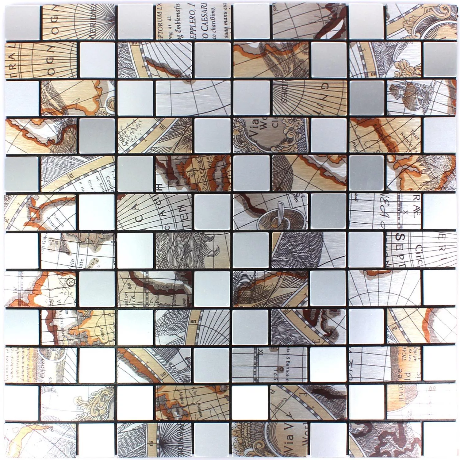 Mozaika Metal Samoprzylepny Pinta Mapa Świata Srebrny Prostokąt