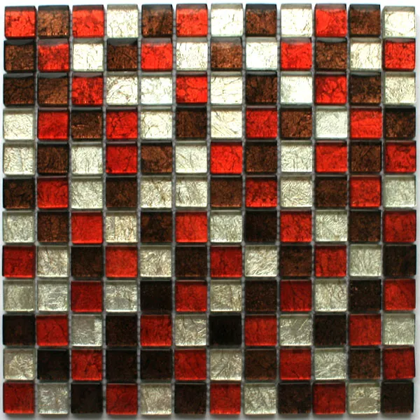 Mozaika Szklana 23x23x8mm Metal Czerwono-brązowy Srebrny