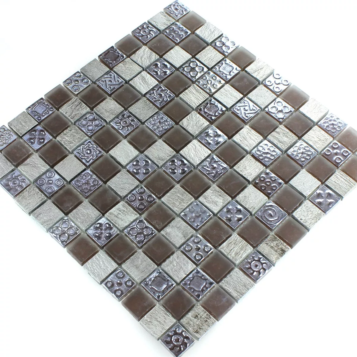 Mozaika Wapień Szkło Szary Brązowy 23x23x8mm