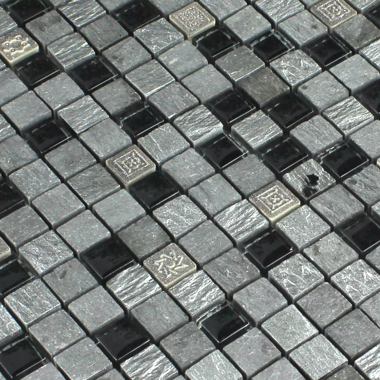 Próbka Mozaika Szkło Kamień Naturalny Srebrny Czarny