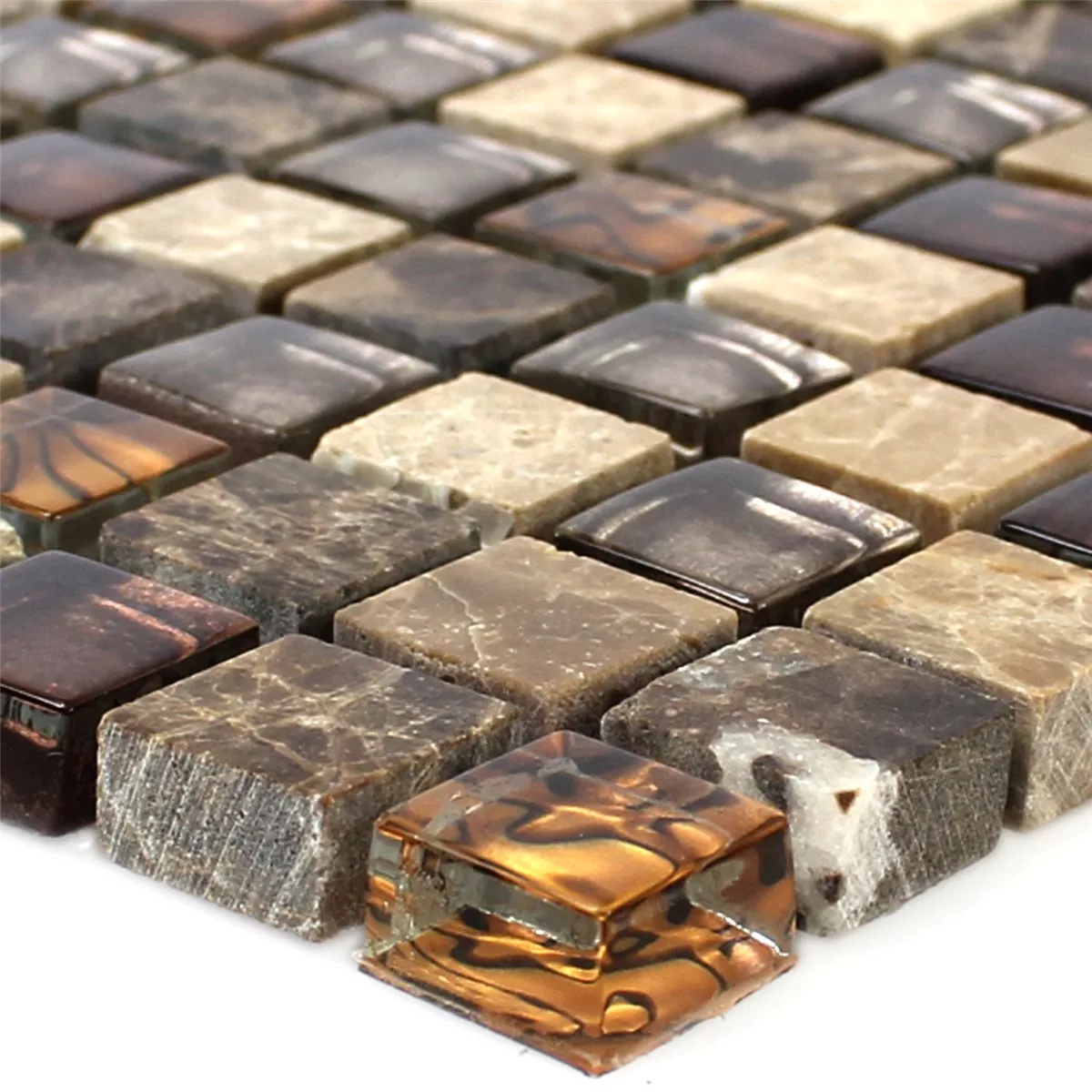 Mozaika Szkło Kamień Naturalny Beżowy Brązowy 15x15x8mm